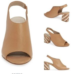 EILEEN FISHER Brown Leather Bobbi Sz 8 Peep Toe Sandal Heel Slingback